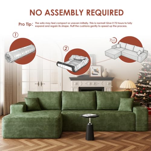 Image of Boneless Couch, Modular Sectional Couches for Living Room, U-Shaped Cloud Couch Sofa with Deep Seat, Fluffy Corduroy Upholstered Corner Sofa