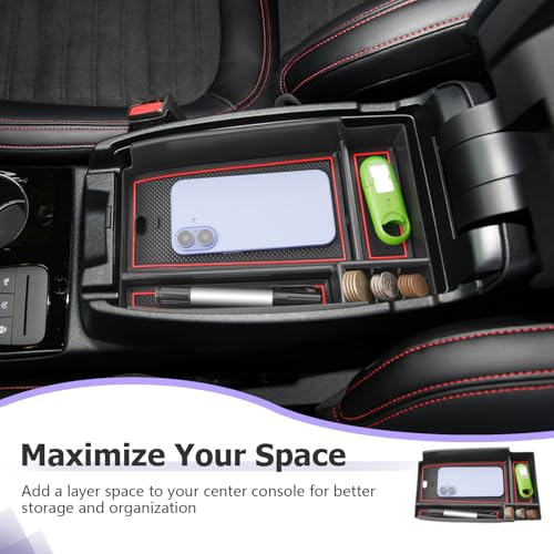 Image of LUWU Center Console Organizer Compatible with Ford Escape 2020-2025 2026 Accessories Bronco Sport 2021-2025 Accessories Armrest Console Storage Box Insert Tray ABS Material Black Coin Container Red
