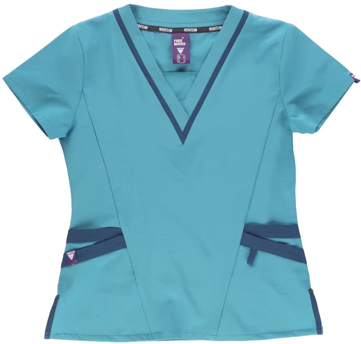 Work Team Workteam Casaca Sanitaria Mujer Manga Corta, Tejido Elástico Cuello a Pico Combinado. Camisa Médico, Enfermera, Dentista, Estética, Veterinaria. Mujer Turquesa+Azafata L