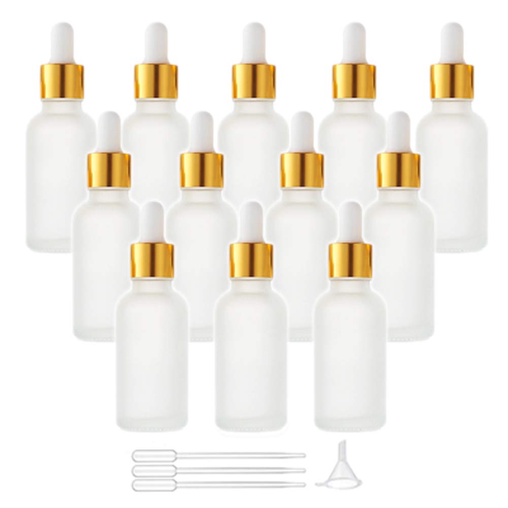12 Pack Set Glass Dropper Bottles With Golden Caps Frosted Vials Essential Oil Sample Bottles With Glass Eye Dropper Free Dropper&Funnel (30ml/1oz)