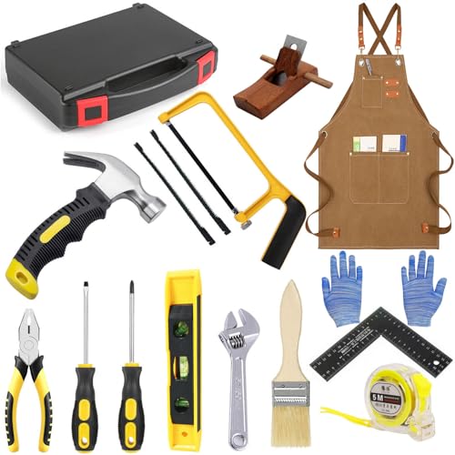 QeeHeng Kids Tool Set?Kids Real Tool Kit with Real Hand Tools, Children Construction Beginner Learning Tools Hammer Box for Home DIY Building and Woodworking, Great Gift for Boys & Girls