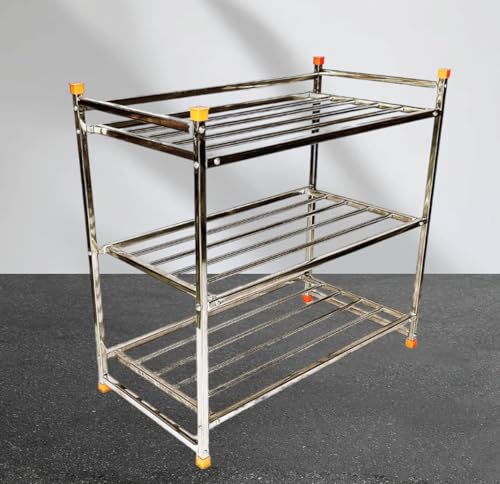 Image of Shoe Rack 3 Shelves Stainless Steel Shoe Rack /Multipurpose Rack Book Shelves