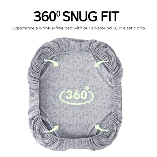 Image of LINENWALAS 100% Cotton 200 TC Queen Fitted Sheet with 2 Pillow Covers | 360 Elastic Bedsheet with 4-8 inch Deep Pocket - Soft Breathable Bedding (60x78 inch, Skylet Breeze)