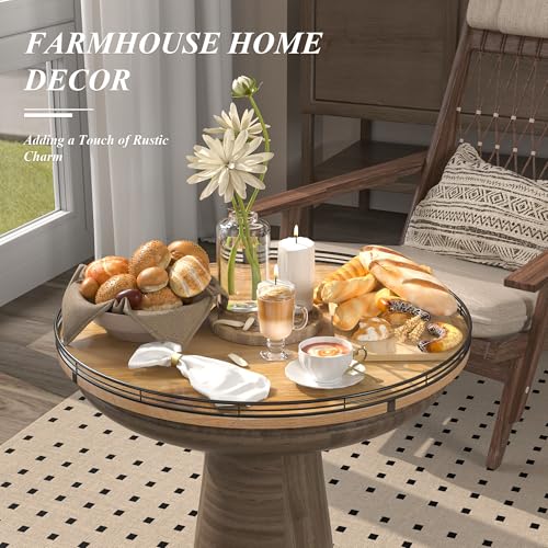 Image of 21 inch Lazy Susan Oak Wood Turntable Organizer for Cabinet, Farmhouse Round Wooden Large Lazy Susan Organization and Storage for Dining Table, Pantry, Kitchen, Countertop, Cupboard, Home Decor