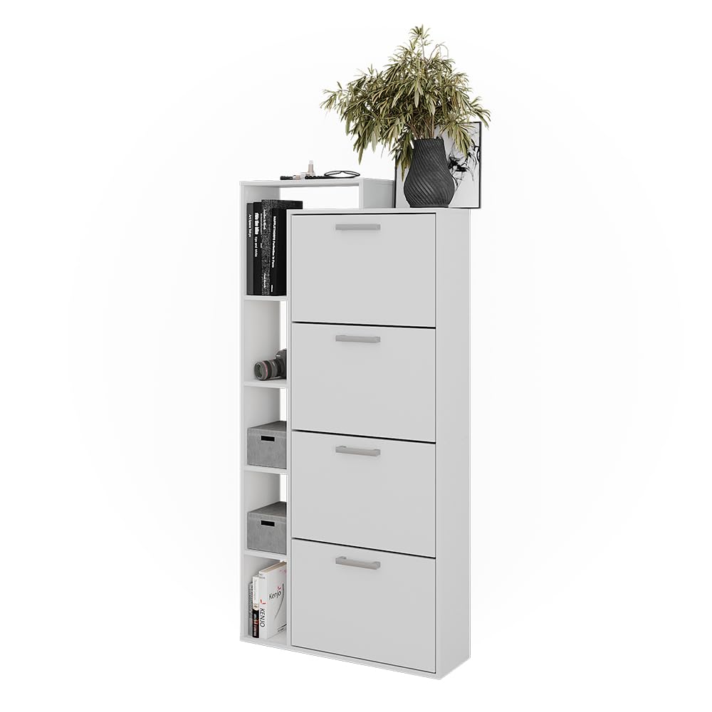 Vicco Schuhkipper Orlando, Weiß, 80 x 166.1 cm mit 4 Fächern, zur Aufbewahrung und Organisation von Schuhen im Eingangsbereich