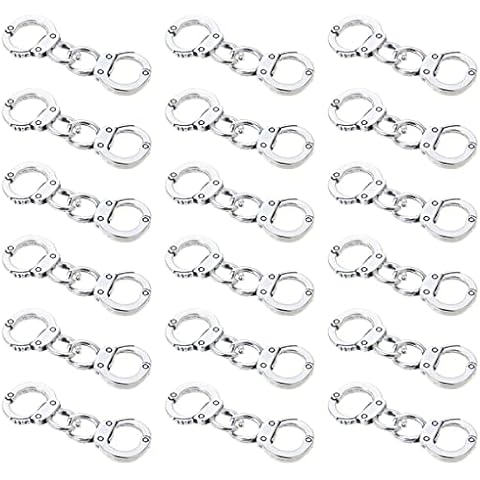 JKJF 20 Pairs Metal Handcuff Charms Mini Simulation Handcuffs Policeman Police Pendants Connector for DIY Crafts Necklace Bracelet Jewelry Making - Silver Cover
