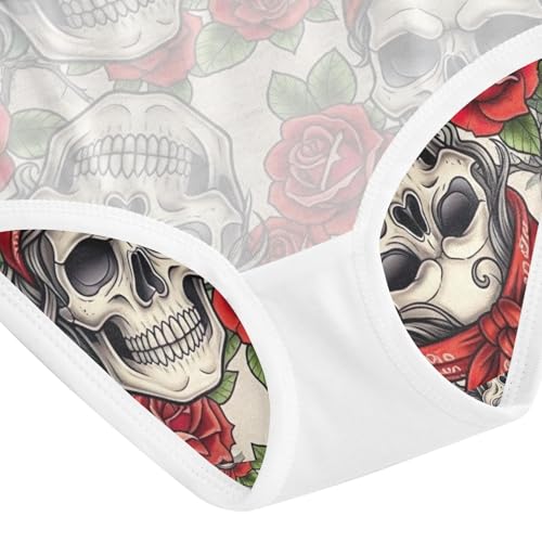 Vintage Skulls Red Roses Undies for Toddler Girls, Girls Underwear Cotton, 2T–8 Years4