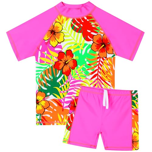 Image of TFJH E Girls Short Sleeve Swimsuit Two Piece Swimwear UPF 50+ UV 3-12 Years