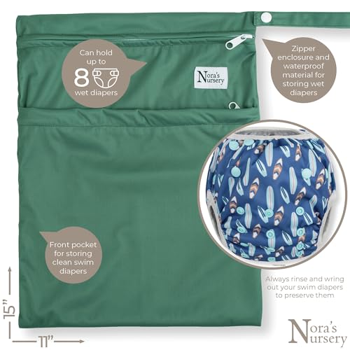 Nora's Nursery Reusable Swim Diapers and Wet Bag - One Size Fully Adjustable - Harbor Hues Unisex 3 Pack with Wet Bag2