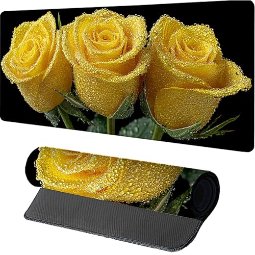 Gaming Musmatta Gul, Rosa Skrivbordsmatta 1600x800x3mm, XXL musmatta med sydda kanter, Skrivbordstillbehör, Skrivbordsmatta med halkfri gummibas, förbättrar precision och hastighet, J-4692