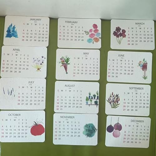 Calendrier mural 2026 avec 12 variétés de graines - Calendrier mensuel plantable - Idées cadeaux pour vos amis du jardin