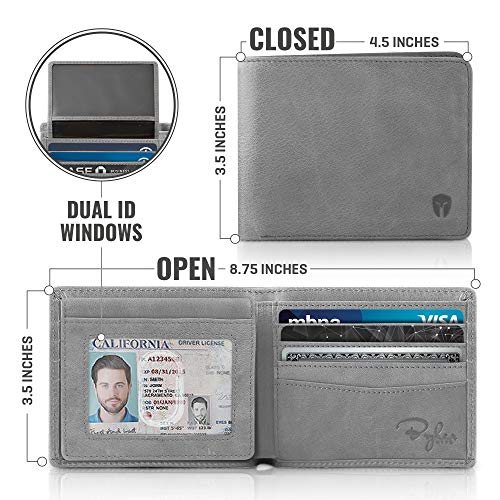 2 ID Window RFID Wallet for Men, Bifold Top Flip, Extra Capacity Travel Wallet (Slate Gray - Distressed Leather, Medium)