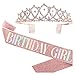 ZHOUHON Geburtstagskrone Geburtstags SchäRpe Prinzessin Krone Glitzer Rose Gold Geburtstag Mädchen Schärpe & Strass Tiara Kit für Geburtstag Geschenk Party Zubehör und Dekorationen (Pink) (Rosa)