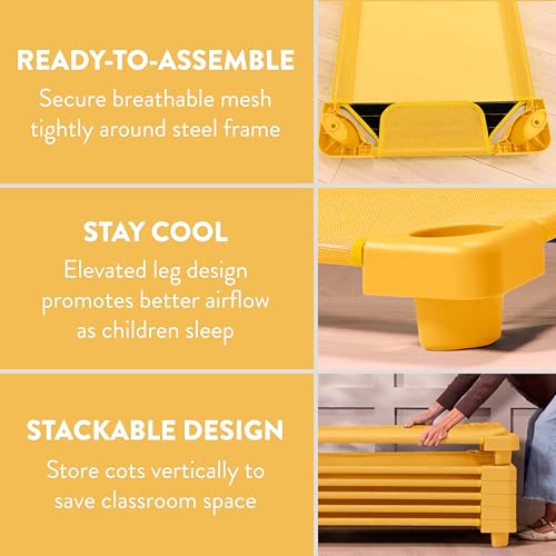 Image of Back2School Express Sleepline Stackable Cots, Ready-to-Assemble, Sleeping Cot, Yellow, 6-Pack