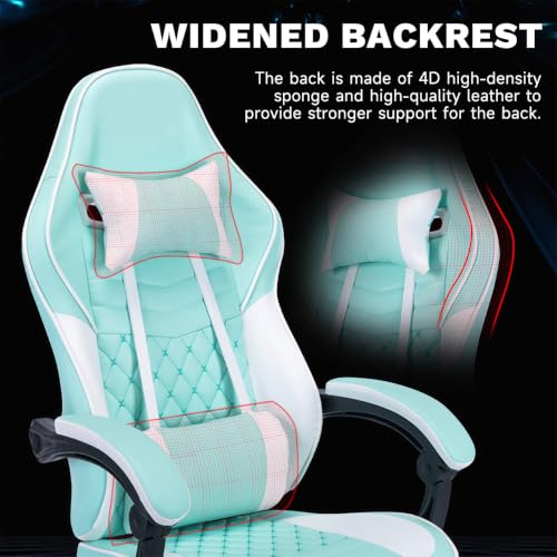 Image of Gaming Desk Chair for Adults, Ergonomic Gaming Chair (Green+White)