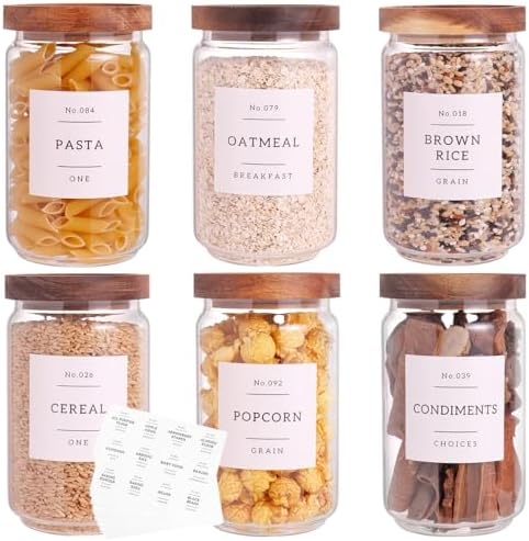 6 Set Glass Pantry Storage Jar...
