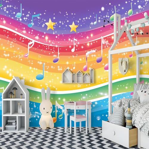 Papier peint panoramique notes de musique pour décorer une chambre d'enfant arc-en-ciel - 6