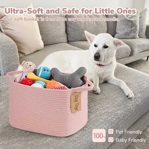 Image of Goodpick Woven Rope Storage Basket for Shelves, Rectangle, Pink