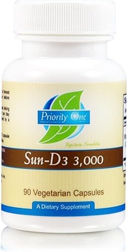 Priority One Vitaminas Sun D3 3,000 90 Cápsulas Vegetarianas - La Forma Más Biodisponible de Vitamina D (colecalciferol).*