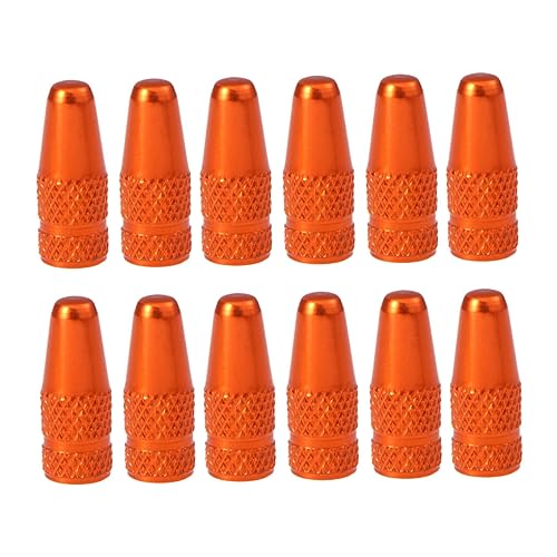 12 tapas para válvula francesa duraderas para llantas de bicicleta, cubiertas contra polvo, fugas de aire, suciedad y agua, color naranja anodizado, para bicicletas de carretera miniatura 1