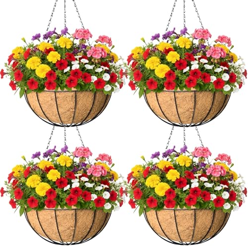 KIDYBELL 4 Pack 16 Inch Hanging Baskets for Plants Outdoor