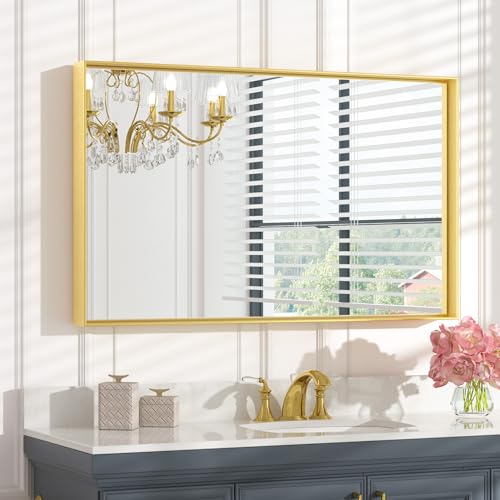 Image of Keonjinn 40x24 Inch Gold Bathroom Mirror for Over Sink, Rectangular