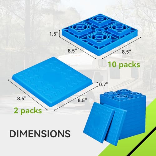 RVMATE 12 Pack RV Leveling Blocks, Heavy Duty Camper Leveling Blocks, Levelers for RVs, Reduce Trailer Movement, Trailer Leveling Blocks，RV Leveling System Great for Single and Dual Wheels