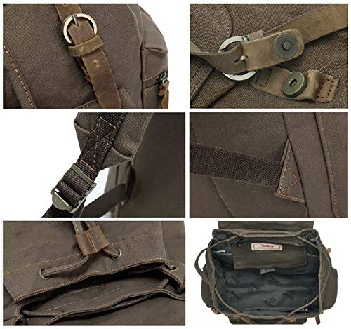 Image of Vintage Canvas Backpack, HuaChen Mens Travel Rucksack for Laptop Hiking School Bookbag