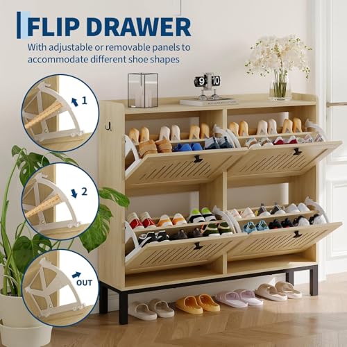 Meuble à chaussures moderne en bois naturel avec grands compartiments - 5