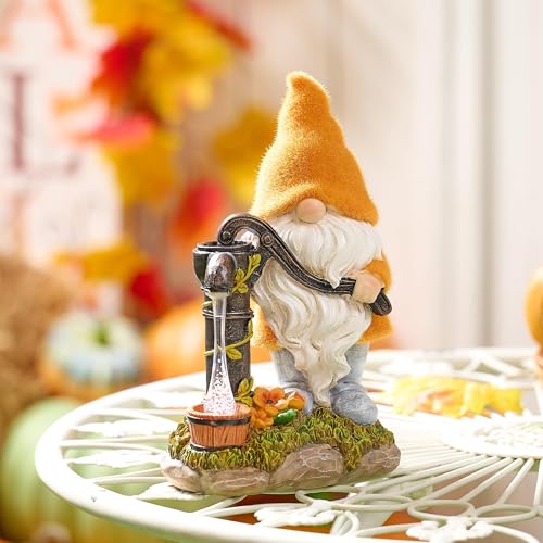 Teresa'S Collections Resin Garden Gnomes Decorations For Yard With Solar Lights, Yellow Garden Sculptures & Statues For Porch Patio, Gifts For Mom And Dad,Outdoor Fall Garden Decor For Outside thumb #2