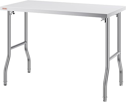 Miniatura 9 de VEVOR Mesa de trabajo comercial, mesa de trabajo plegable de 48 x 24 pulgadas, mesa plegable de acero inoxidable resistente con carga de 661 libras,