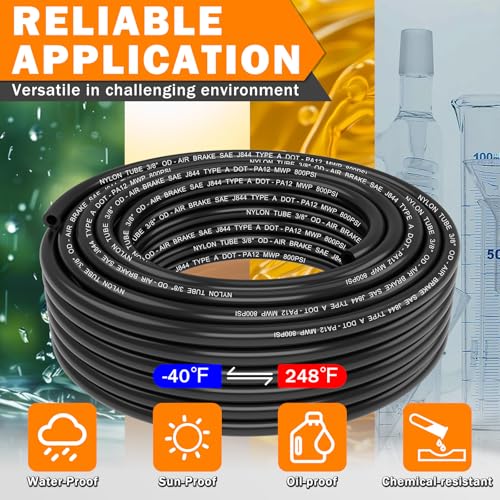 Image of CheeMuii 50 FT 3 /8 Pneumatic Tubing 3 /8 inch PA12 Nylon DOT Air Line SAE J844 DOT Air Hose 15.3 Meter 3 /8 Inch OD Pneumatic Air Tubing Pipe Hose Line