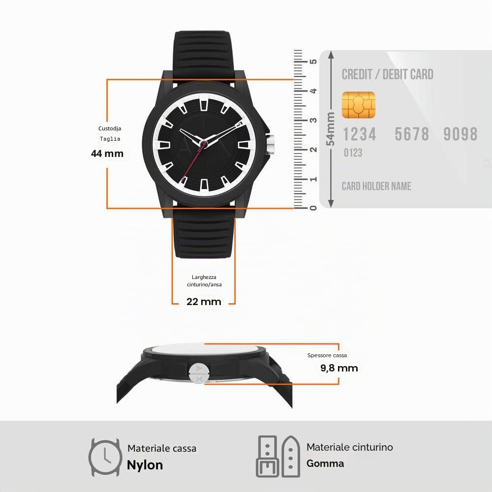 Armani Exchange Orologio da uomo, Quarzo Movimento a tre lancette e cassa da 44 mm con cinturino in silicone