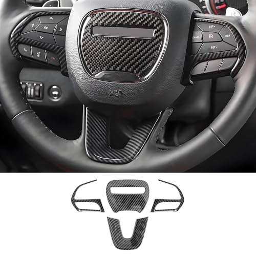 LUNQIN Carbon Fiber Style Car Steering Wheel Trim Cover Panel for Dodge Challenger Charger...