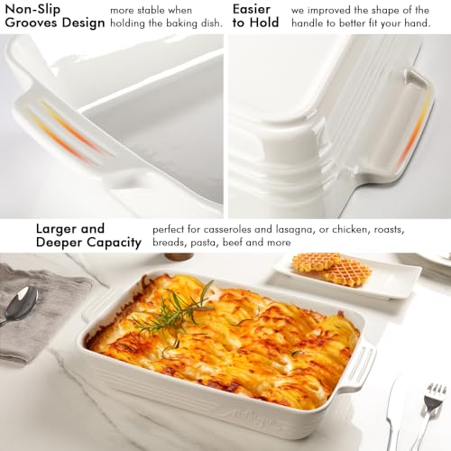 Casserole Dishes for Oven, Casserole Dish,9x13 Baking Dish with Handles Deep and Large Capacity,Cooking Dishes for Casseroles Lasagnas Roasted Vegetables Great Kitchen Gifts, White - Image 6