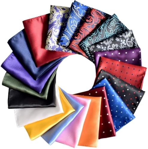 Jeatonge 28 Pack Pocket Squares for Men Men's Handkerchief Mens Pocket Squares Set Assorted Colors with a Holder, Multicoloured, M