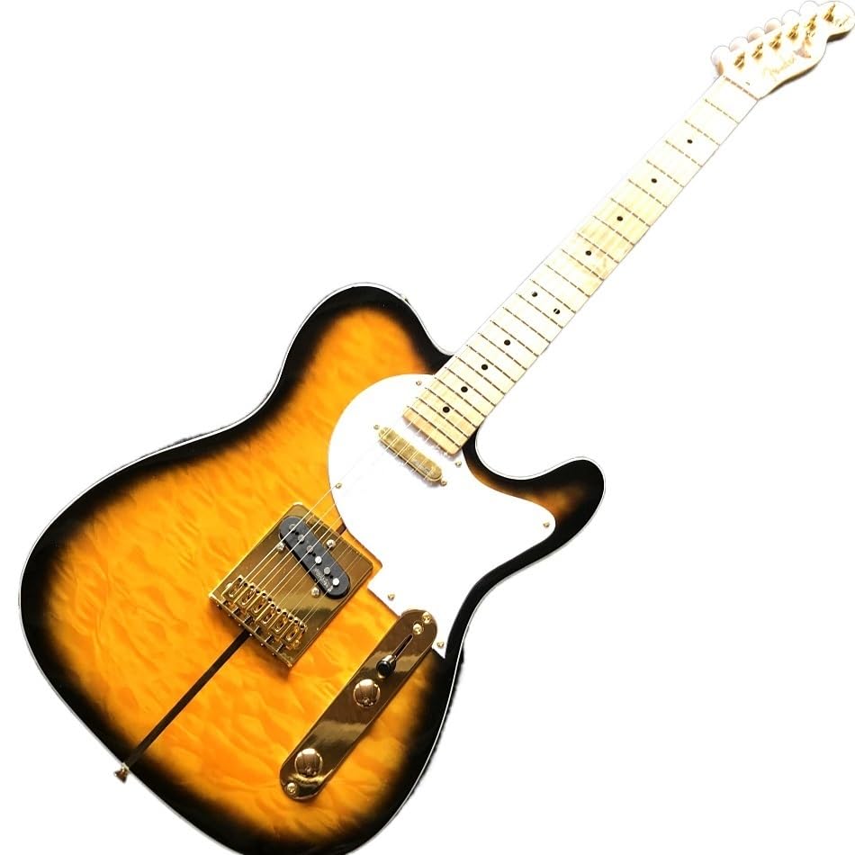 Chitarra elettrica all-in-one gialla personalizzata con tastiera in acero e hardware dorato - Guitarra Electrica professionale