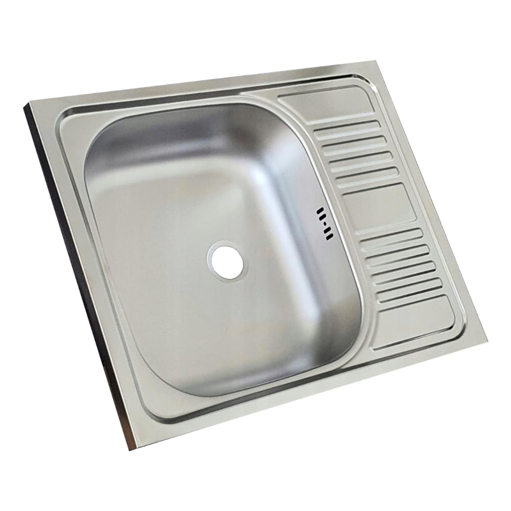 Lavello da cucina con mobiletto da 60 cm, in rovere dorato, 1 camera e acciaio inox, compatto per cucina, armadietto da pavimento 50 cm di profondità, pronto da montare