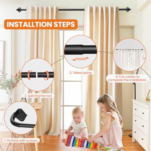 Image of 2 Pack Curtain Rod Wrap Around Adjustable Room Darkening Blackout Curtain Rod 28-42 inch Easy Install Black Curtain Rods for Windows Bedroom Outdoor