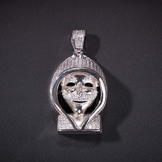 Hip Hop Iced out Grim Reaper Retro Punk Pendent 18 carati in Oro Bianco Placcato Oro Collana for Uomo Donna (Color : with Rope Chain)