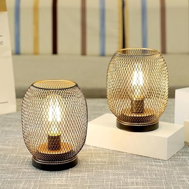JHY DESIGN Set of 2 Metal Cage LED Lantern Battery Powered,Cordless Accent Light with LED.Great for Weddings,Parties,Patio,Events for Indoors Outdoors£¨Round Shape