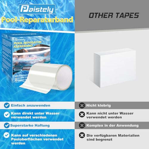 Paistely Pool Flicken Klebeband Unterwasser, Transparentes Wasserdichtes Klebeband, Poolflicken Selbstklebend...