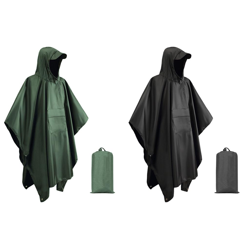 Poncho de lluvia largo multifuncional en chaqueta de emergencia para mujer, unisex, para adultos, montañismo, al aire libre, verde, Juego de 3 (verde), 42,5 EU