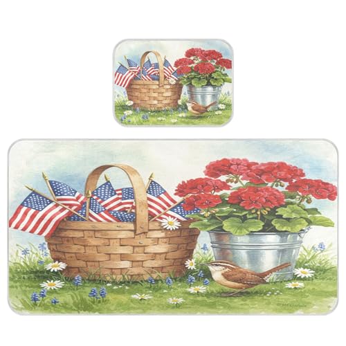 Takiito Basket of Us Flags Flowers Baby Cooling Mattress Pad, Soft & Breathable Cooling Mat Keep Baby Cool in Summer 28x52 in, Nursery Essential