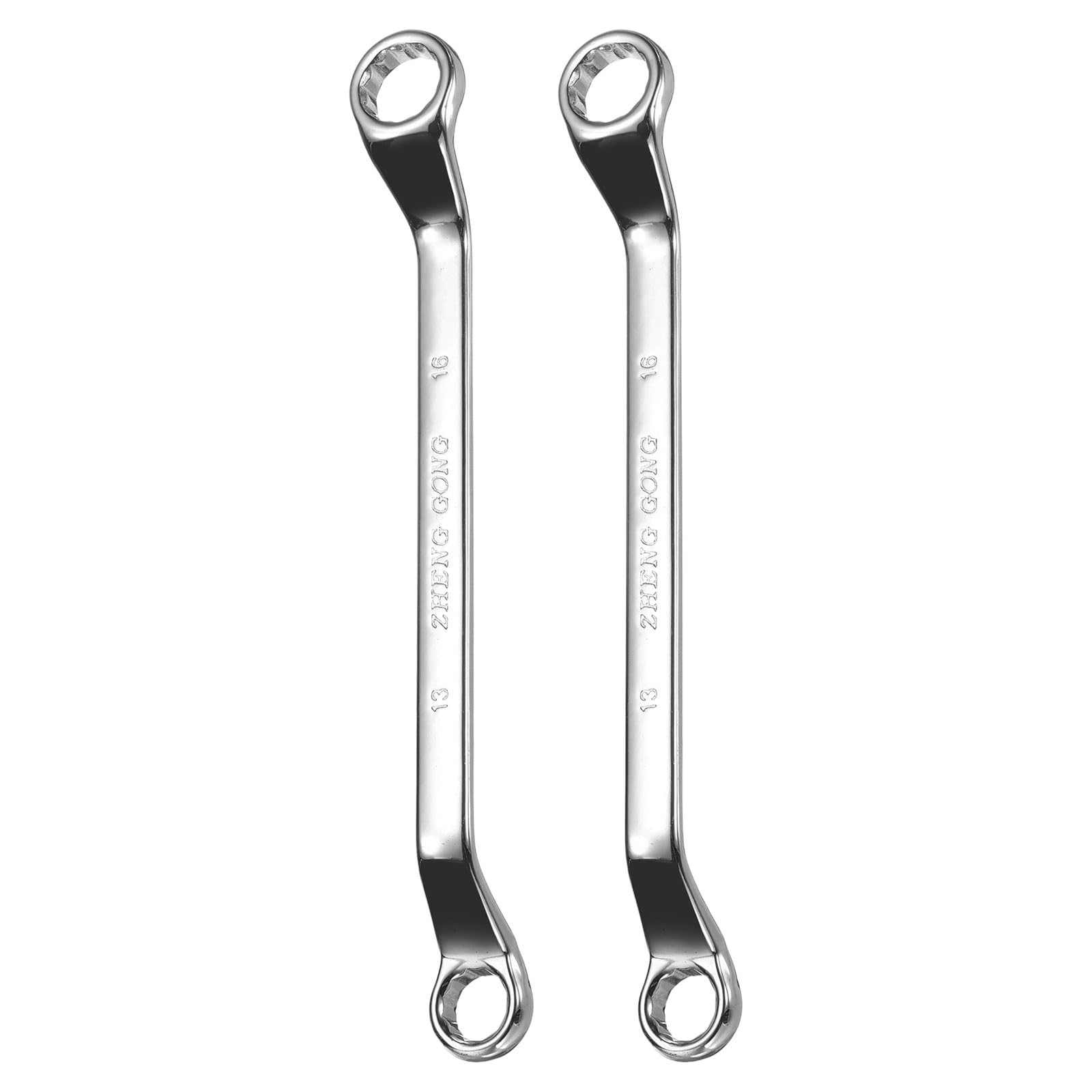 2pcs 75 Degree Offset Box End Wrench 13mm x 16mm Metric 12 Point Mirror Chrome Plated Alloy Steel Double Box Wrenches Long Industrial Grade Torx Box Wrench Repair Tool