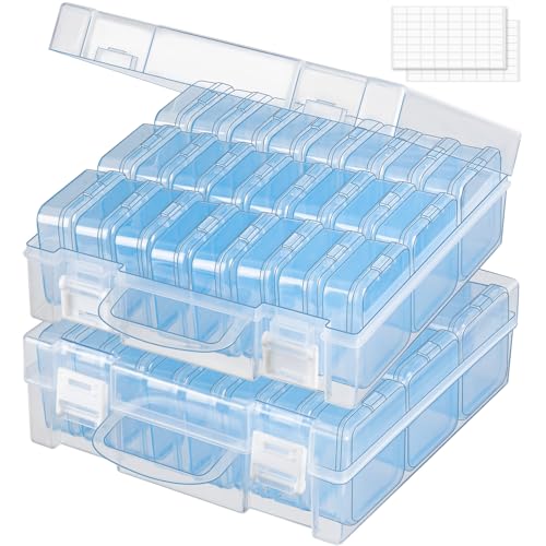 Image of Bead Organizer Box, Small Bead Storage Containers, Craft Bead Storage Box Rhinestone Organizer Storage Bead Organizers and Storage with Hinged Lid for Seeds Art Craft (2 Pack - 24 Slots Blue)