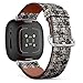 CJBROES Replacement Leather Watch Band, Compatible with Fitbit Versa 3 and Fitbit Sense of Wristband Bracelet Accessory - Gray Monochrome Watercolor