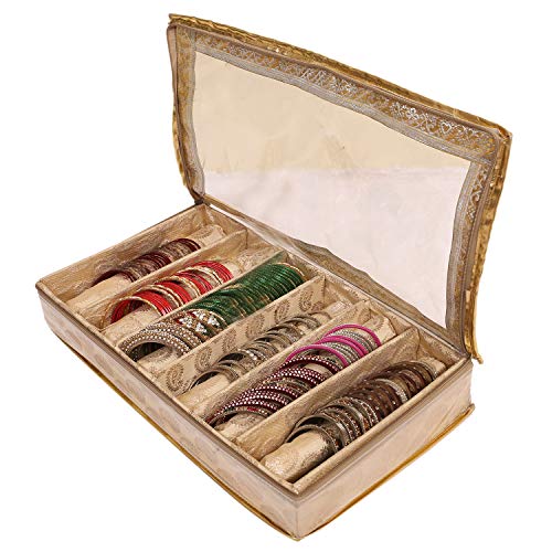 Kuber Industries Brocade Cloth 6 Rod Bangle Box, Gold, Standard (CTKTC0292)