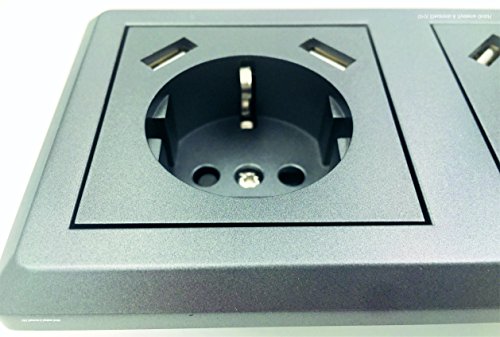 Double prise Schuko avec 2 USB de charge 2800 mA gris graphite pour boîte encastrée double - 2