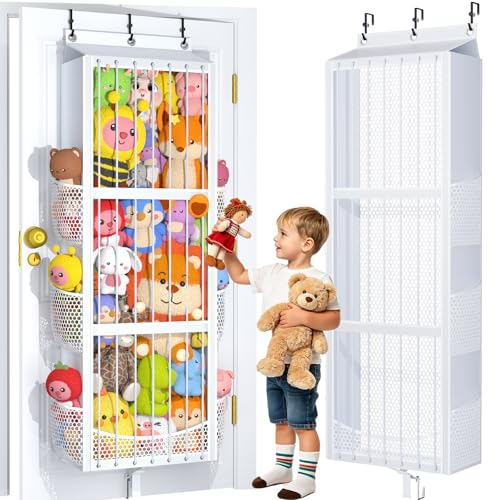 Toread Large Capacity Over the Door Stuffed Animal Storage Patent Elastic Rope Design Easy Store Plush Toy Stuff Animal Organizer Suitable for Kids Room Toy Holder Bedroom Hanging Stuffie Storage
